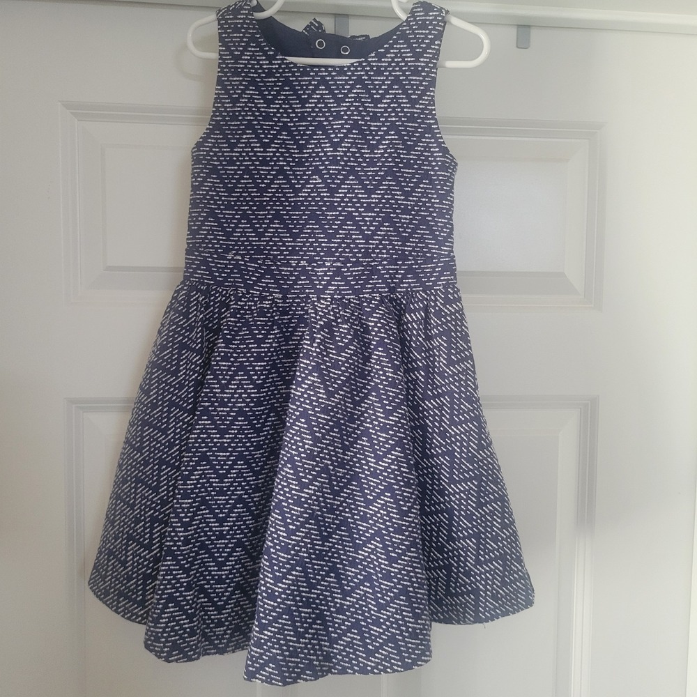 Max Studio Girls Blue White Jacquard Fit Flare Dress Sz 6 Bow Back Holiday Party